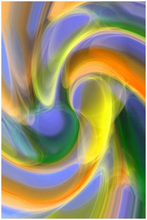 Dynamic abstract art with swirls of purple, orange