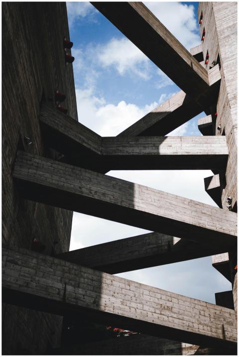 Abstract perspective of intersecting concrete beam