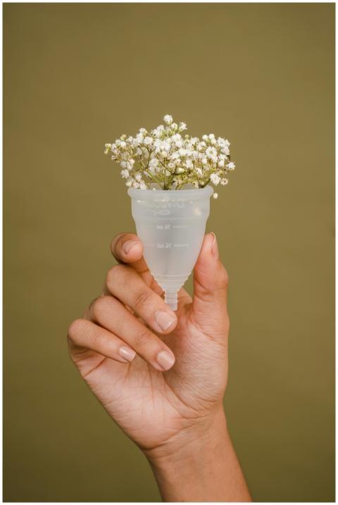 Minimalistic photo of a hand holding a menstrual c