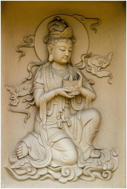 Intricate Stone Relief Bodhisattva