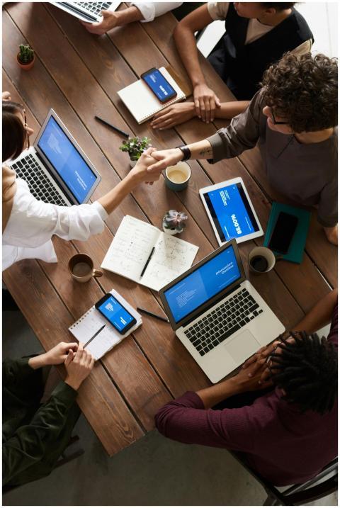 A diverse group of professionals brainstorming in