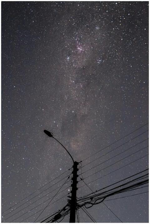 A clear starry night with a visible Milky Way and