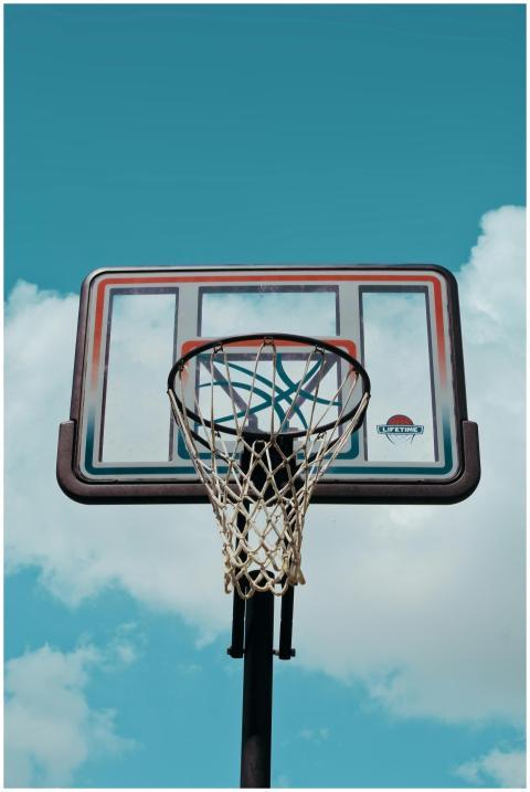 Basketball hoop with net, viewed from below, set a