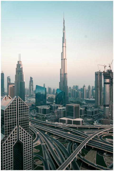 Aerial view of Dubai's skyline with Burj Khalifa a