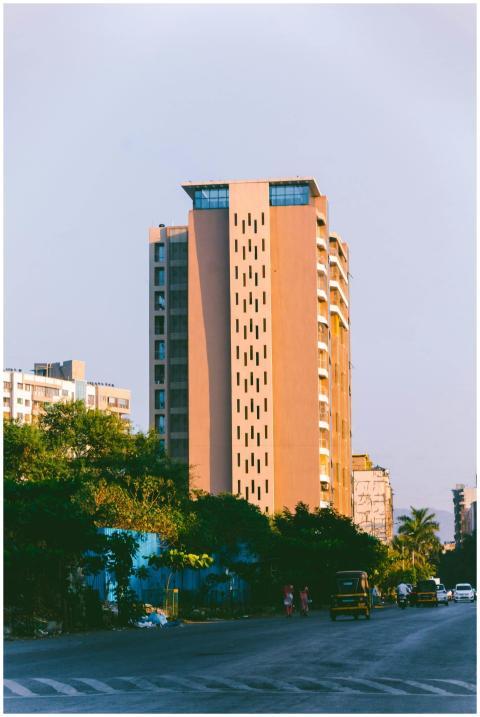 A modern residential building in an urban setting