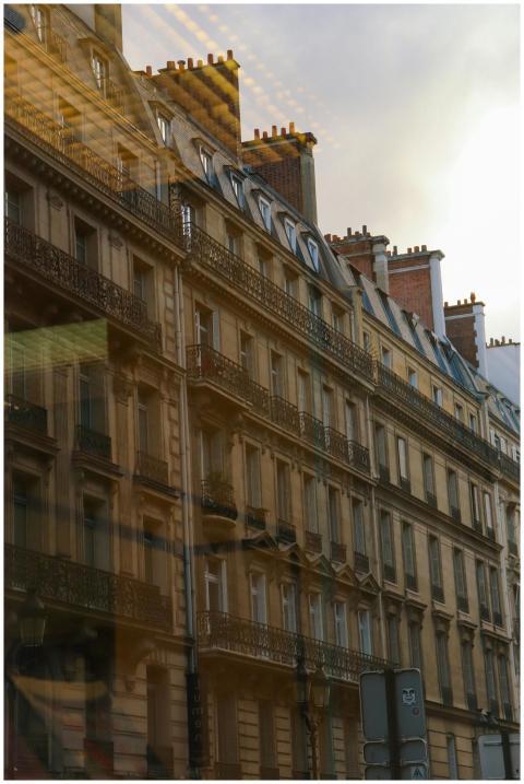 Elegant Parisian building facade with window refle