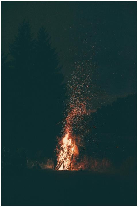 A serene campfire crackling under a starry night s