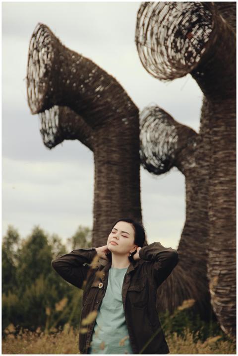 A serene moment captured of a young woman with uni
