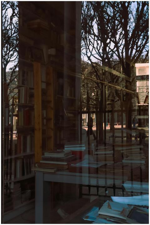 A glimpse through a Parisian bookshop window, show