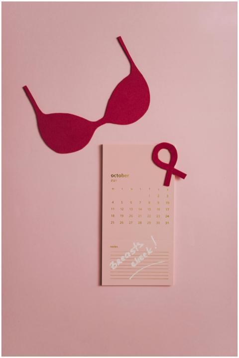 Pink bra and ribbon with October calendar for Brea