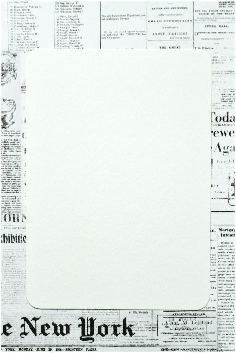 Flat lay of blank white paper on vintage newspaper