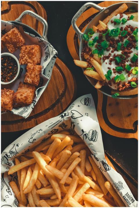 Delicious variety of fries and appetizers arranged