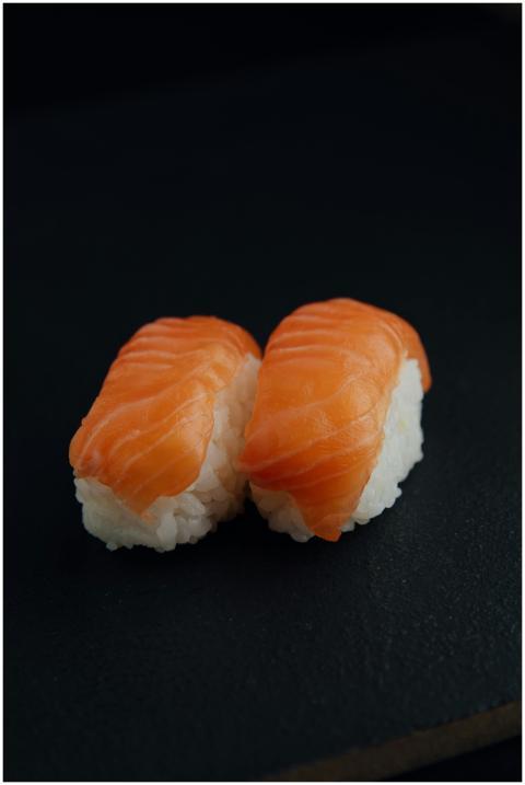 From above of delicious fresh sushi with white ric