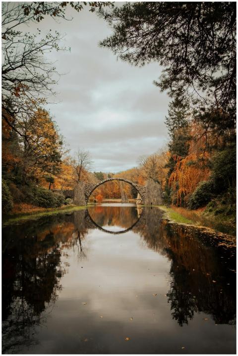 Picturesque view of Rakotzbrücke, an iconic stone