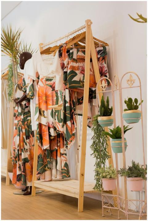 Floral print clothing elegantly displayed in a mod