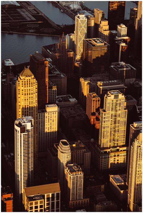 Stunning aerial view of a cityscape with skyscrape