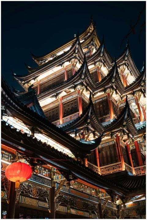 Night view of a beautifully lit traditional Chines