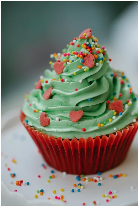 Closeup from above of appetizing sweet cupcake dec