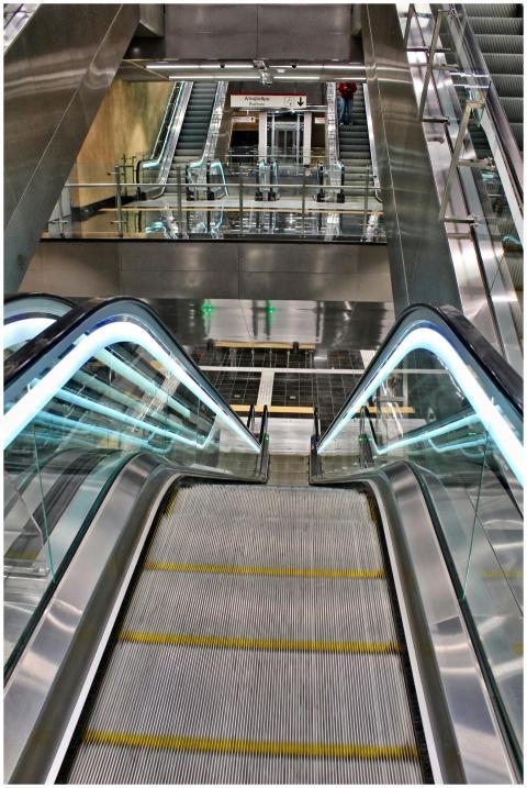 Dynamic view of an escalator in Thessaloniki Metro