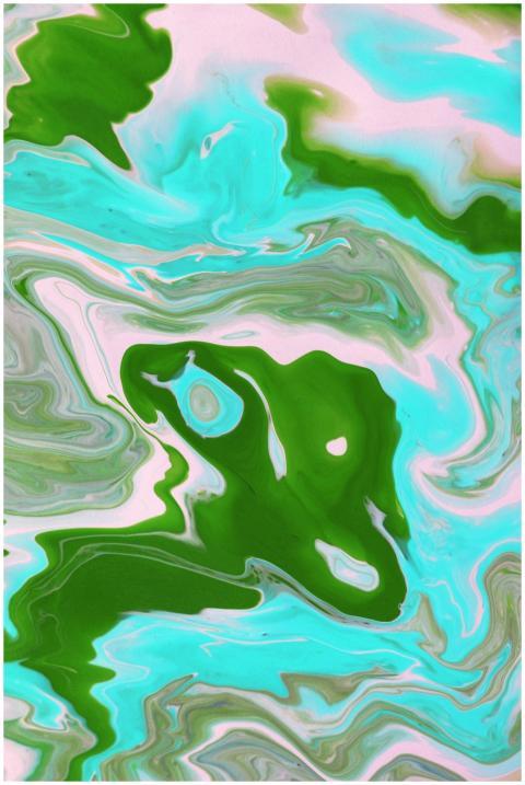 Vibrant abstract fluid art with swirling green and
