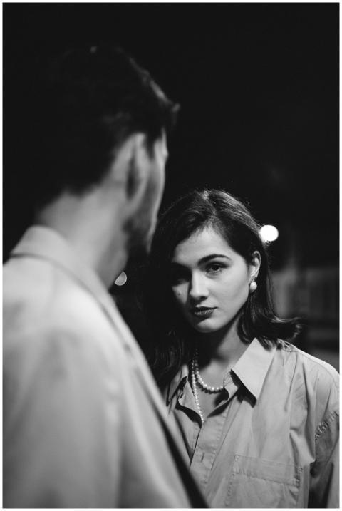 Black and white portrait of a couple in a romantic