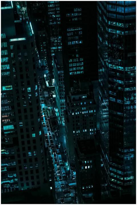 Captivating aerial view of illuminated skyscrapers