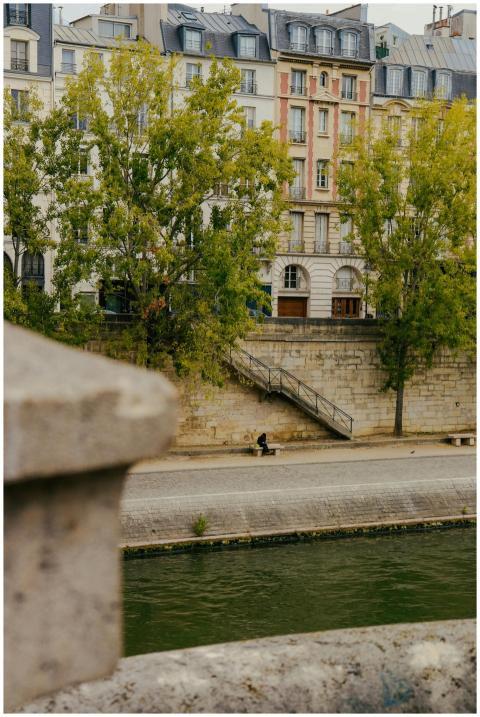 Autumn view of a Parisian riverside with classic a