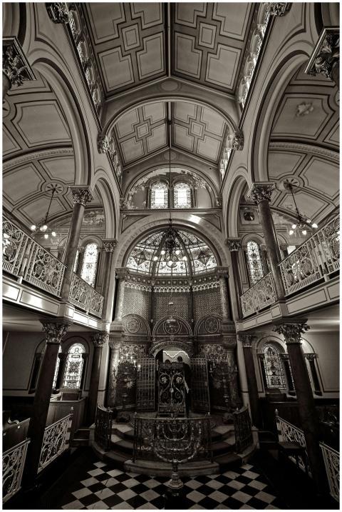 Intricate architectural details of a historic syna