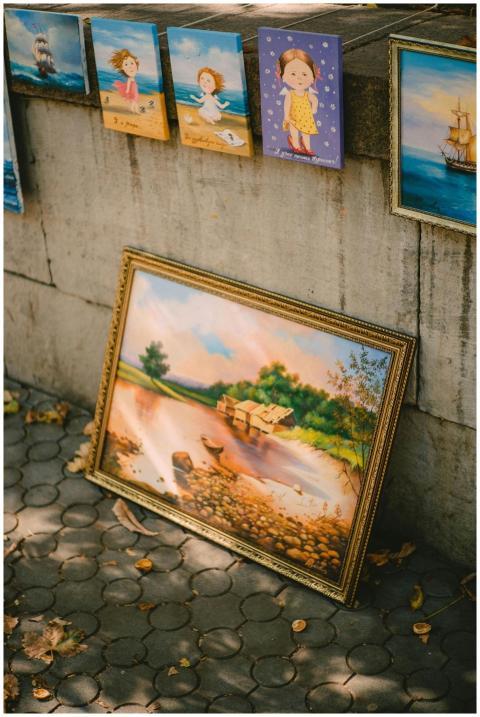 Artistic outdoor exhibition featuring various fram