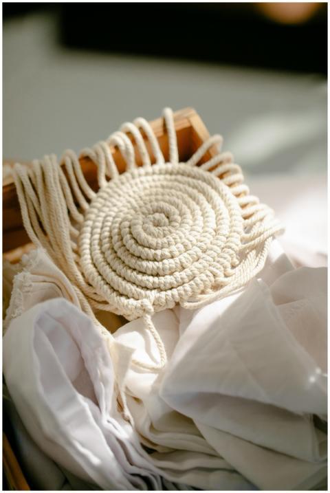 A detailed close-up of a handcrafted macrame piece