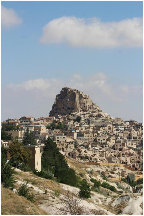 A picturesque view of Uchisar Castle and the uniqu