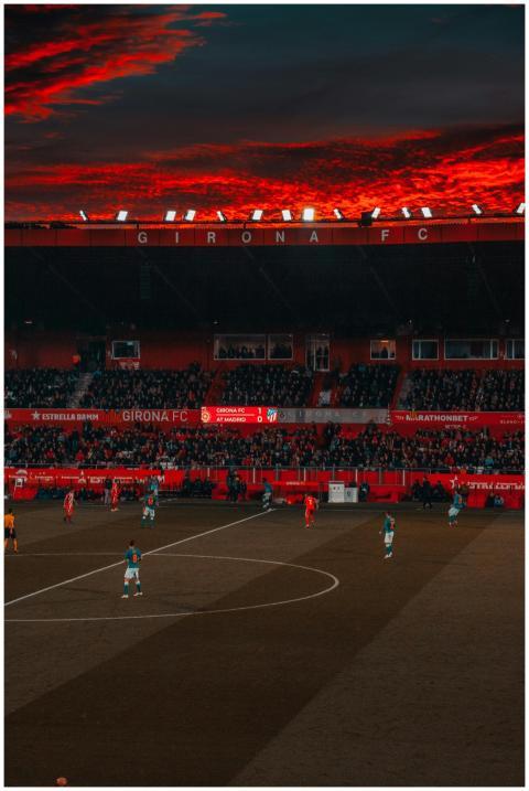 Dramatic evening soccer game at Girona FC stadium