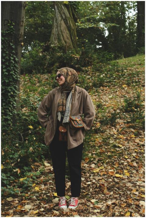 A woman in a hijab enjoying a peaceful stroll in a