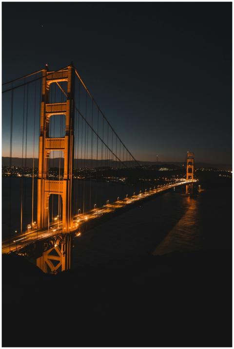 Dramatic night view of the illuminated Golden Gate