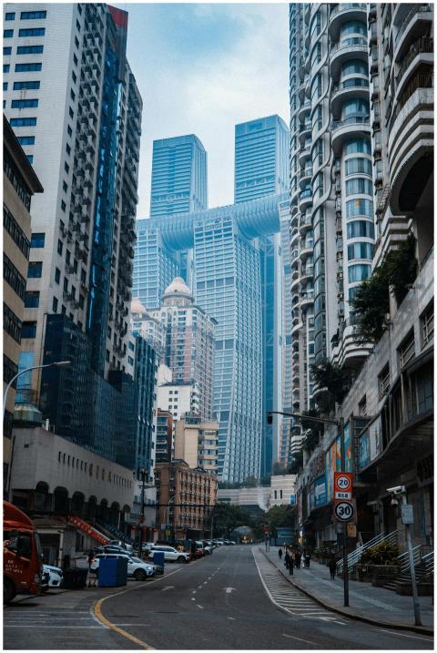 Street view of Chongqing, China with modern skyscr