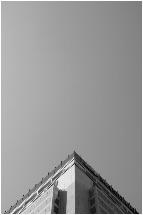 Minimalistic black and white photo of a building's