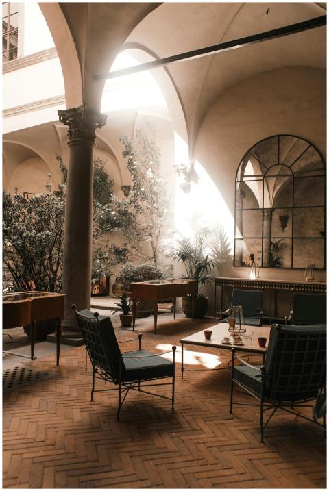 Capture of a stylish courtyard with elegant furnis