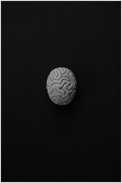 Monochrome representation of a brain against a dar