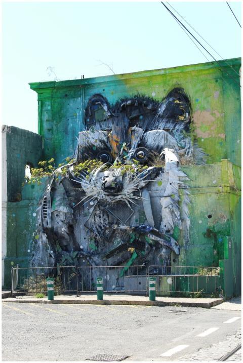 Captivating mural of a raccoon in Lisbon, blending