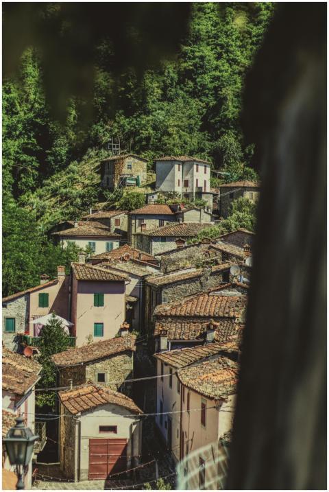 A picturesque view of a rustic village in Lucca, T