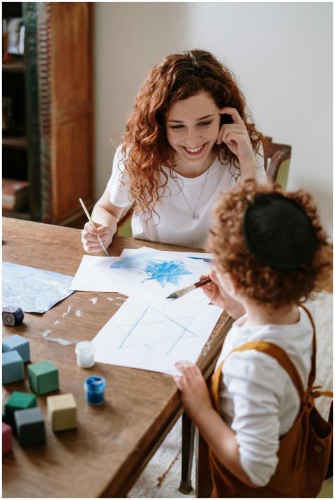 A mother and child bonding while painting together