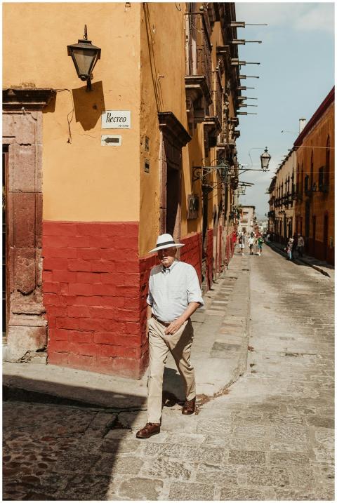 Man walking on a charming street in San Miguel de