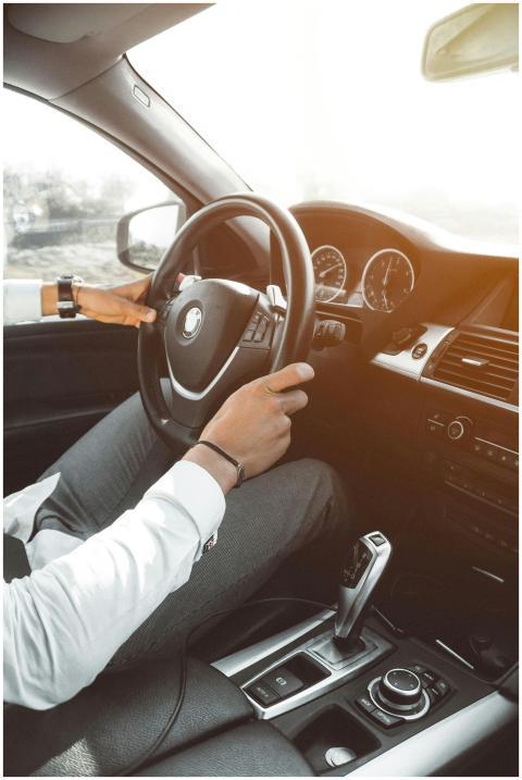 Close-up of a luxury car's interior while driving