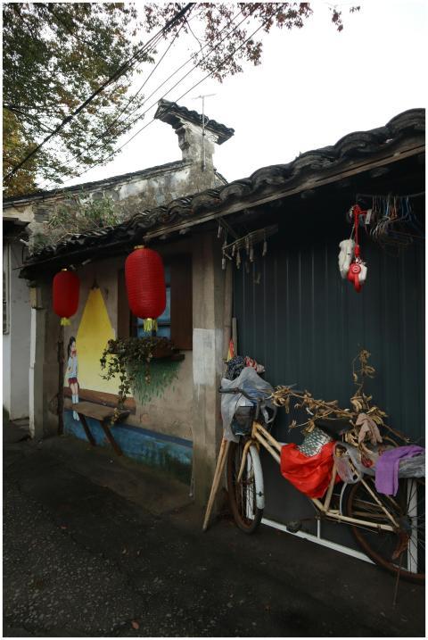 Charming street view with red lanterns and vintage
