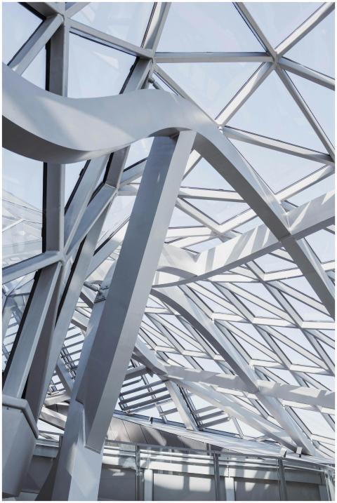 An elegant capture of a modern geometric glass roo