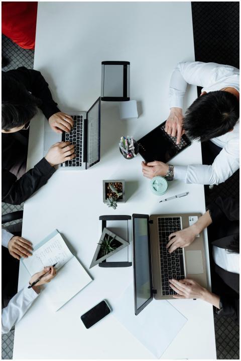 A diverse team working together in a modern office