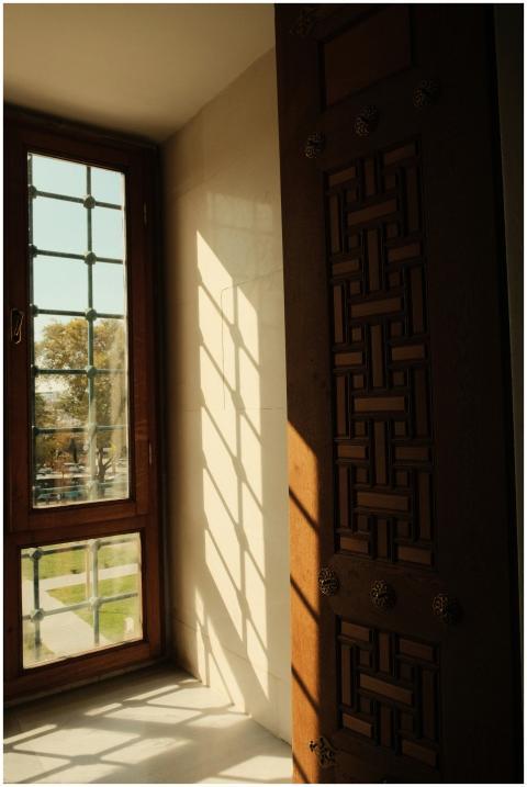 Warm sunlight casts reflections through a patterne