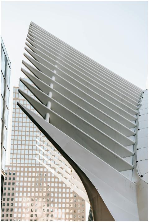 Exterior of futuristic construction with geometric