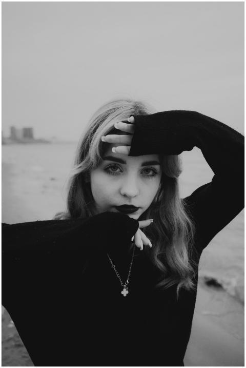 Artistic black and white portrait of a woman on a