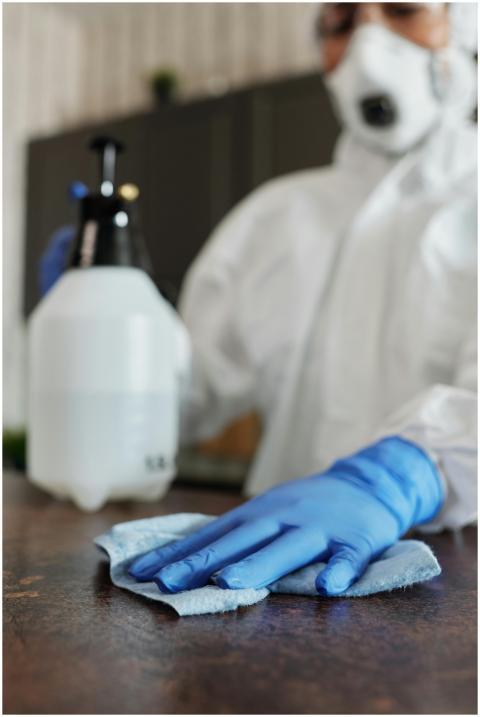 Close-up of a professional in full protective gear